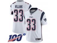 #33 Limited Joejuan Williams White Football Road Men's Jersey New England Patriots Vapor Untouchable 100th Season