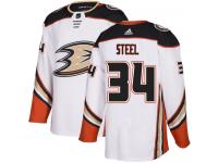 #34 Adidas Authentic Sam Steel Men's White NHL Jersey - Away Anaheim Ducks