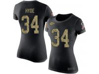#34 Carlos Hyde Black Camo Football Salute to Service Women's Kansas City Chiefs T-Shirt