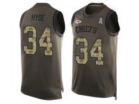 #34 Carlos Hyde Green Football Men's Jersey Kansas City Chiefs Salute to Service Tank Top