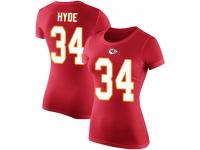 #34 Carlos Hyde Red Football Rush Pride Name & Number Women's Kansas City Chiefs T-Shirt