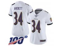 #34 Limited Anthony Averett White Football Road Women's Jersey Baltimore Ravens Vapor Untouchable 100th Season