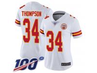 #34 Limited Darwin Thompson White Football Road Women's Jersey Kansas City Chiefs Vapor Untouchable 100th Season