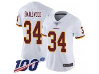 #34 Limited Wendell Smallwood White Football Road Women's Jersey Washington Redskins Vapor Untouchable 100th Season