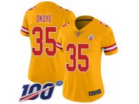#35 Limited Christian Okoye Gold Football Women's Jersey Kansas City Chiefs Inverted Legend Vapor Rush 100th Season