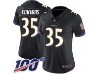 #35 Limited Gus Edwards Black Football Alternate Women's Jersey Baltimore Ravens Vapor Untouchable 100th Season