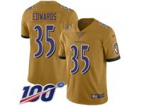 #35 Limited Gus Edwards Gold Football Youth Jersey Baltimore Ravens Inverted Legend 100th Season