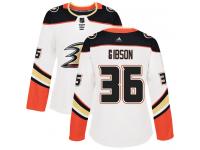 #36 Adidas Authentic John Gibson Women's White NHL Jersey - Away Anaheim Ducks