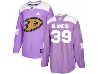 #39 Adidas Authentic Joseph Blandisi Youth Purple NHL Jersey - Anaheim Ducks Fights Cancer Practice