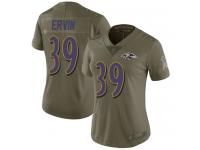 #39 Limited Tyler Ervin Olive Football Women's Jersey Baltimore Ravens 2017 Salute to Service