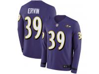 #39 Limited Tyler Ervin Purple Football Men's Jersey Baltimore Ravens Therma Long Sleeve