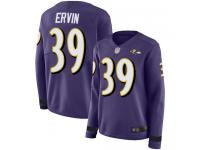 #39 Limited Tyler Ervin Purple Football Women's Jersey Baltimore Ravens Therma Long Sleeve