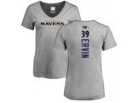 #39 Tyler Ervin Ash Football Backer V-Neck Women's Baltimore Ravens T-Shirt