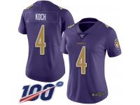 #4 Limited Sam Koch Purple Football Women's Jersey Baltimore Ravens Rush Vapor Untouchable 100th Season