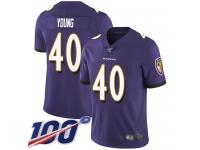#40 Limited Kenny Young Purple Football Home Youth Jersey Baltimore Ravens Vapor Untouchable 100th Season