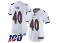#40 Limited Kenny Young White Football Road Women's Jersey Baltimore Ravens Vapor Untouchable 100th Season
