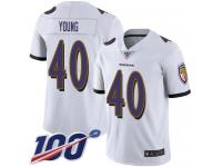 #40 Limited Kenny Young White Football Road Youth Jersey Baltimore Ravens Vapor Untouchable 100th Season