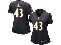 #43 Baltimore Ravens Justice Hill Game Women's Alternate Black Jersey Football