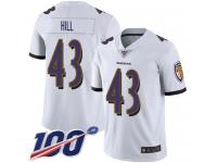 #43 Limited Justice Hill White Football Road Youth Jersey Baltimore Ravens Vapor Untouchable 100th Season