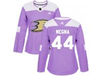 #44 Adidas Authentic Jaycob Megna Women's Purple NHL Jersey - Anaheim Ducks Fights Cancer Practice
