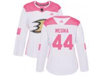 #44 Adidas Authentic Jaycob Megna Women's White Pink NHL Jersey - Anaheim Ducks Fashion