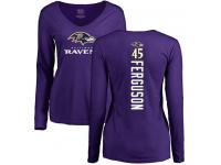 #45 Baltimore Ravens Jaylon Ferguson Women's Backer Purple Football Long Sleeve T-Shirt
