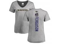 #45 Baltimore Ravens Jaylon Ferguson Women's Backer V-Neck Ash Football T-Shirt