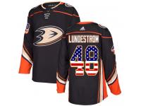 #48 Adidas Authentic Isac Lundestrom Men's Black NHL Jersey - Anaheim Ducks USA Flag Fashion
