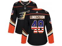#48 Adidas Authentic Isac Lundestrom Women's Black NHL Jersey - Anaheim Ducks USA Flag Fashion