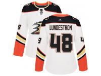 #48 Adidas Authentic Isac Lundestrom Women's White NHL Jersey - Away Anaheim Ducks