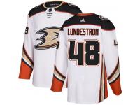 #48 Adidas Authentic Isac Lundestrom Youth White NHL Jersey - Away Anaheim Ducks