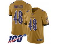 #48 Limited Patrick Onwuasor Gold Football Youth Jersey Baltimore Ravens Inverted Legend 100th Season