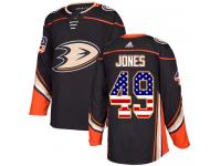 #49 Adidas Authentic Max Jones Men's Black NHL Jersey - Anaheim Ducks USA Flag Fashion