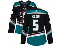 #5 Adidas Authentic Korbinian Holzer Women's Black Teal NHL Jersey - Alternate Anaheim Ducks
