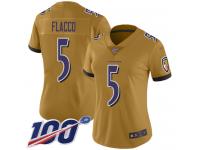#5 Limited Joe Flacco Gold Football Women's Jersey Baltimore Ravens Inverted Legend 100th Season