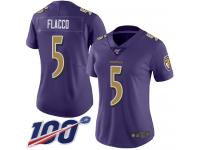 #5 Limited Joe Flacco Purple Football Women's Jersey Baltimore Ravens Rush Vapor Untouchable 100th Season