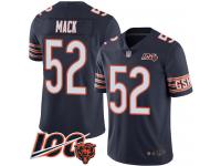 #52 Limited Khalil Mack Navy Blue Football Home Men's Jersey Chicago Bears 100th Season