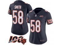#58 Limited Roquan Smith Navy Blue Football Home Women's Jersey Chicago Bears 100th Season