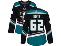 #62 Adidas Authentic Andrej Sustr Women's Black Teal NHL Jersey - Alternate Anaheim Ducks