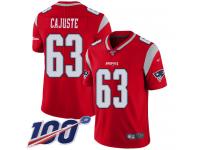 #63 Limited Yodny Cajuste Red Football Youth Jersey New England Patriots Inverted Legend 100th Season