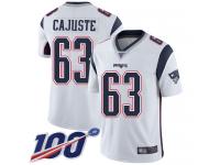 #63 Limited Yodny Cajuste White Football Road Youth Jersey New England Patriots Vapor Untouchable 100th Season