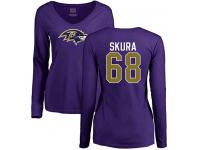 #68 Matt Skura Purple Football Name & Number Logo Women's Baltimore Ravens Long Sleeve T-Shirt