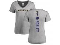 #7 Baltimore Ravens Trace McSorley Women's Backer V-Neck Ash Football T-Shirt