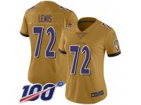 #72 Limited Alex Lewis Gold Football Women's Jersey Baltimore Ravens Inverted Legend 100th Season