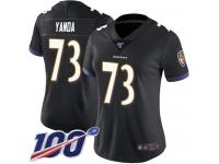 #73 Limited Marshal Yanda Black Football Alternate Women's Jersey Baltimore Ravens Vapor Untouchable 100th Season
