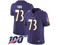 #73 Limited Marshal Yanda Purple Football Home Youth Jersey Baltimore Ravens Vapor Untouchable 100th Season