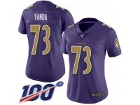 #73 Limited Marshal Yanda Purple Football Women's Jersey Baltimore Ravens Rush Vapor Untouchable 100th Season