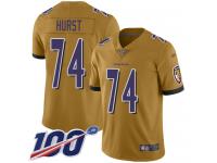 #74 Limited James Hurst Gold Football Youth Jersey Baltimore Ravens Inverted Legend 100th Season