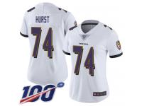 #74 Limited James Hurst White Football Road Women's Jersey Baltimore Ravens Vapor Untouchable 100th Season