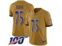 #75 Limited Jonathan Ogden Gold Football Youth Jersey Baltimore Ravens Inverted Legend 100th Season